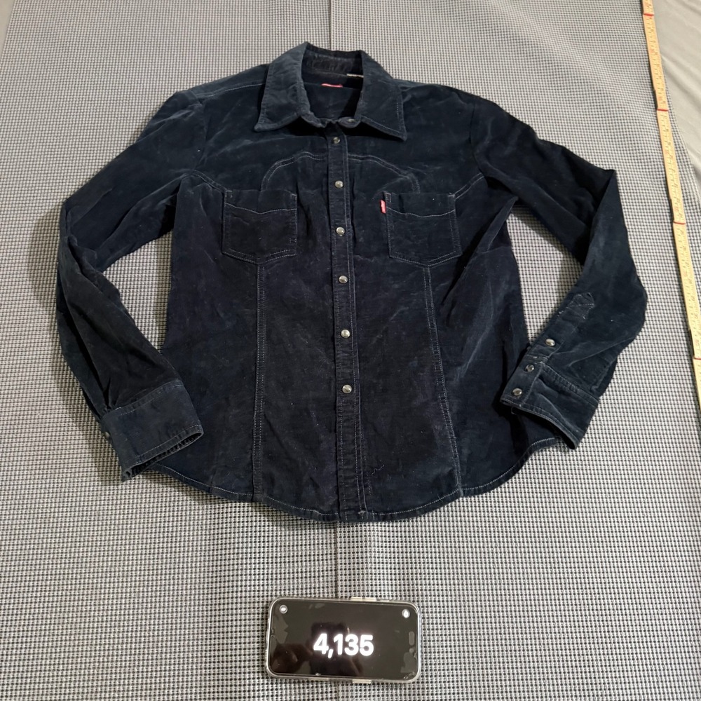 Levis Womens Navy Corduroy Western Snap Long Sleeve Shirt Estimated Small